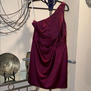 David's Bridal One-Shoulder Dress in Deep Burgundy